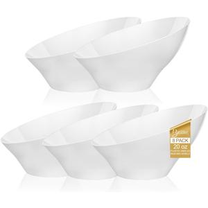 BESTSTAR 20OZ Plastic White Serving Bowls 8 Pack Angled Disposable Party Bowls for Chips, Salad, Fruit & Candy  Heavy Duty Clear Serving Bowls for Parties, Buffet, Catering, Christmas