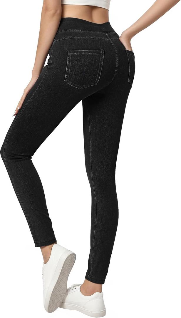 Jeggings for Women Tummy Control Stretch Jeans High Waisted Skinny Jeans Pull On Butt Lifting with Pockets (Large, Black)