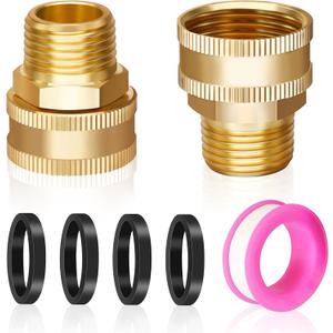 2 Pack Garden Hose Adapter 3/4" GHT Female x 1/2" NPT Male, Heavy Duty Brass GHT to NPT Connector Fittings, Brass Garden Hose to Pipe Fittings Connect