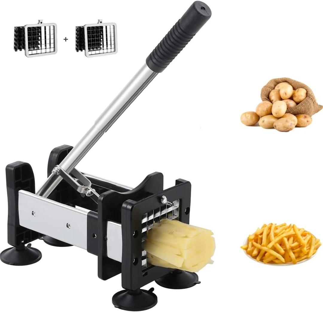 Redhoney French Fry Cutter Stainless Steel Potato Cutter With 1/2" and 3/8" Commercial Grade Blades, Vegetable Cutter Chopper for Vegetables, Cucumbers, Potatoes