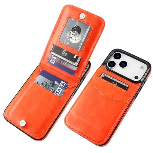 KIHUWEY Compatible with iPhone 17 Pro Max Case Wallet with Credit Card Holder, Flip Premium Leather Magnetic Clasp Kickstand Heavy Duty Protective Cover for iPhone 17 Pro Max 6.9 Inch (Orange)