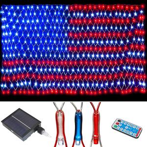 American Advanced Flag Lights, 420 LED Solar String Lights, Waterproof Led Flag Net Light of The United States for Memorial Day, Independence Day, 4th of July, Party, Yard Decorations (Solar style multi-color)