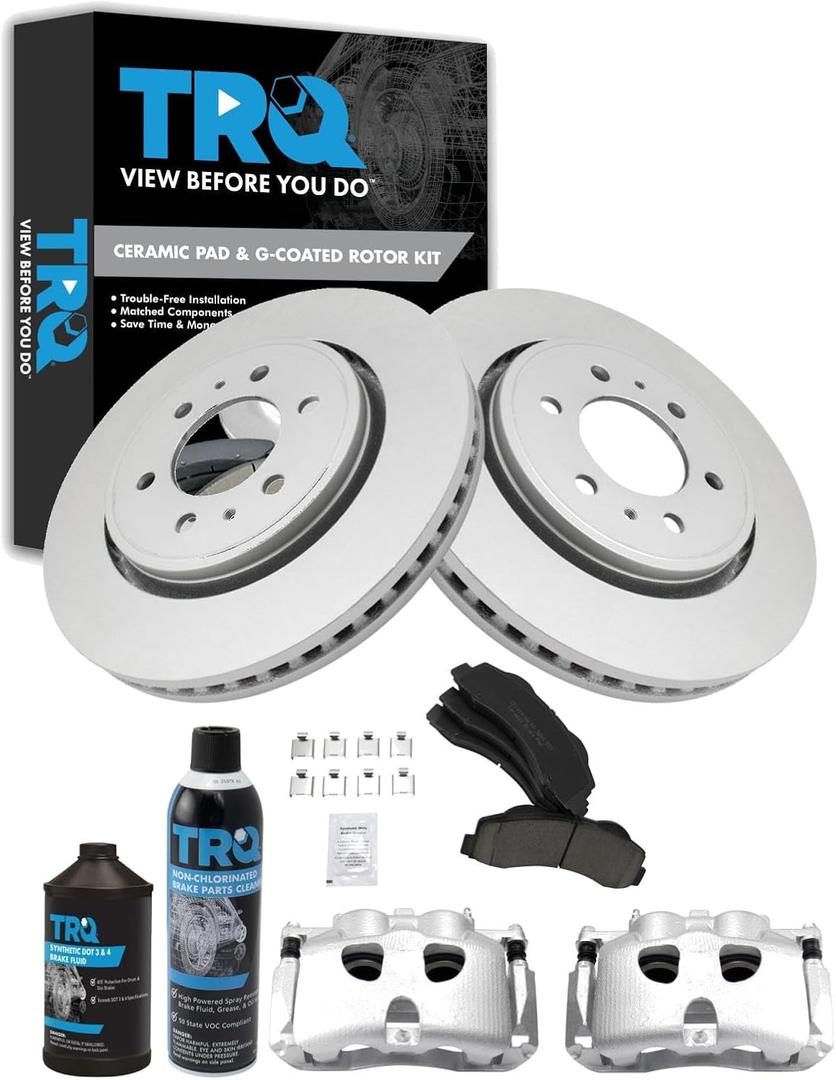 TRQ Front Brake Pad & Rotor Kit Brake Caliper Brake Chemical Kit Brake Pads Brake Rotor Ceramic Premium G-Coated Compatible with 2010-2017 Ford Expedition 2010-2011 F-150 2011-2017 Lincoln Navigator