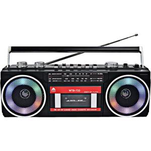 Retro 80's Cassette Player Recorder with AM/FM/SW Radio, Bluetooth Boombox, USB, Built-in MIC for Voice Recording, RGB Colorful Lights, Headphone Jack, AC or Battery Powered