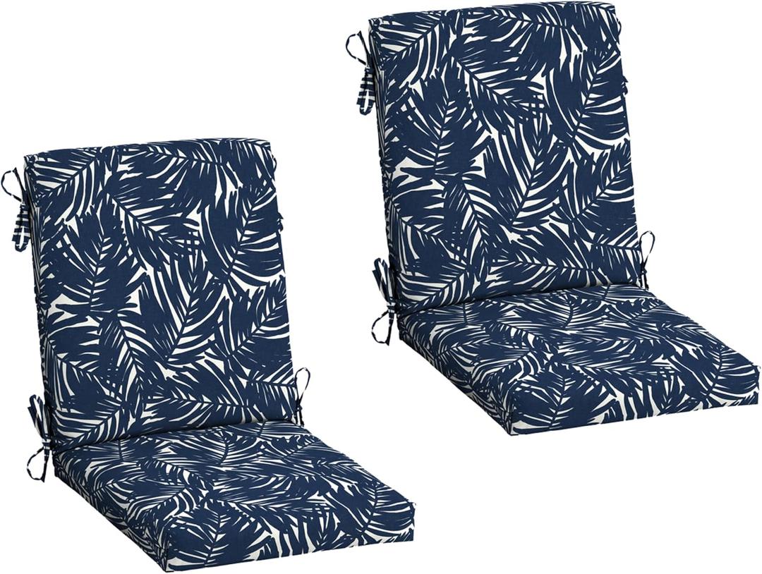 Arden 2-Pack earthFIBER Outdoor Patio Dining Chair Cushion, 20x44, Rain-Proof Seat Pad, Fade-Resistant Outdoor Cushion Navy Blue King Palm