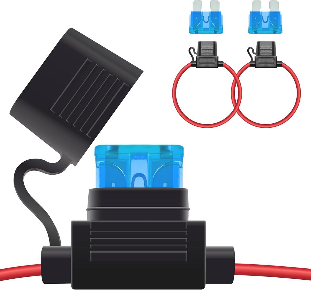 2 PCS Inline Fuse Holders 12V, 16 AWG Car Gauge Inline Fuses, Waterproof Fuse Holder with 15A ATC/ATO Standard Blade Fuses for Automotive, Marine, Golf Cart Lighting, Electrical Circuits