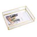 Sooyee Gold Rectangle Mirror Tray, Metal and Glass Decorative Tray Can Hold Perfume, Jewelry, Cosmetics, Makeup, Magazine and More for Vanity, Dresser, Bathroom, Bedroom (12"x8")