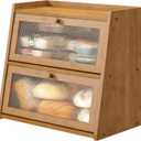 Extra Large Bread Box, Double Layer Bread Box for Kitchen Counter, Bamboo Wood Large Capacity Bread Storage Bin with Acrylic Wavy Door Panel (Brown)