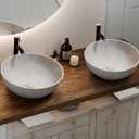 Design Vessel Sink Concrete Bathroom Sink above Counter Small Vessel Sink Bathroom Sink Bowl Countertop Modern Sinks with Faucet and Drain Combo 15.7" Round Gray
