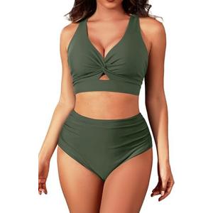 Tempt Me Women Two Piece Swimsuits High Waisted Bikini Set Tummy Control Bathing Suits Knot Twist Cutout Swimwear size S