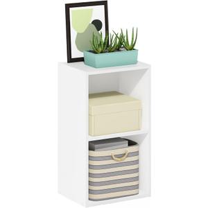 Furinno PASIR Book Shelf, 2-Tier Modern Bookshelf, Open Shelves Bookcase 9 x 12 x 21, Easy Assembly, for Living Room, Bedroom, Home Office, White, 2-tier Cube