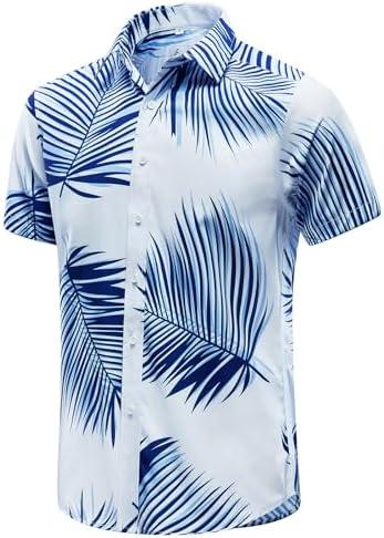 EUOW Men's Hawaiian Shirt Short Sleeves Printed Button Down Summer Beach Dress Shirts, 5XL