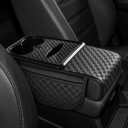 Hovom Car Center Console Armrest Pillow, 13.78"7.48"2.76" Leather Arm Rest Cover for Cars, Multifunctional Auto Armrest Cushion Pad with Pocket, Tissue Box & Cup Holder, Car Accessories (Black)
