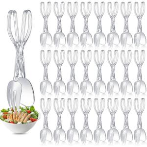 Tioncy 24 Pack Plastic Salad Scissor Tongs 11.5 Inches for Serving Reusable Food Tongs, Clear Utensils for Chef Cooking, Kitchen, Buffet, Party, Catering Supplies