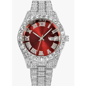 SENRUD Men's Diamond Watch Fashion Crystal Rhinestone Quartz Analog Watch Iced-Out Bracelet Wrist Watch