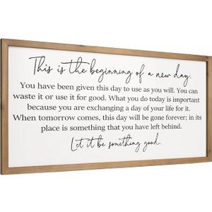 This Is The Beginning Of A New Day Wall Decor 32"x12" Modren Large Farmhouse Living Room Inspirational Wood Framed Art Sign Office Home Inspiring Positive Quote Family Decoration (Black)