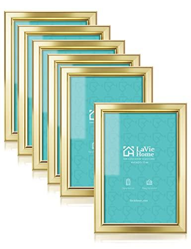LaVie Home 4x6 Picture Frames (6 Pc, Gold) Simple Designed Photo Frame with High Definition Glass for Wall Mount & Table Top Display, Set of 6 Classic Collection