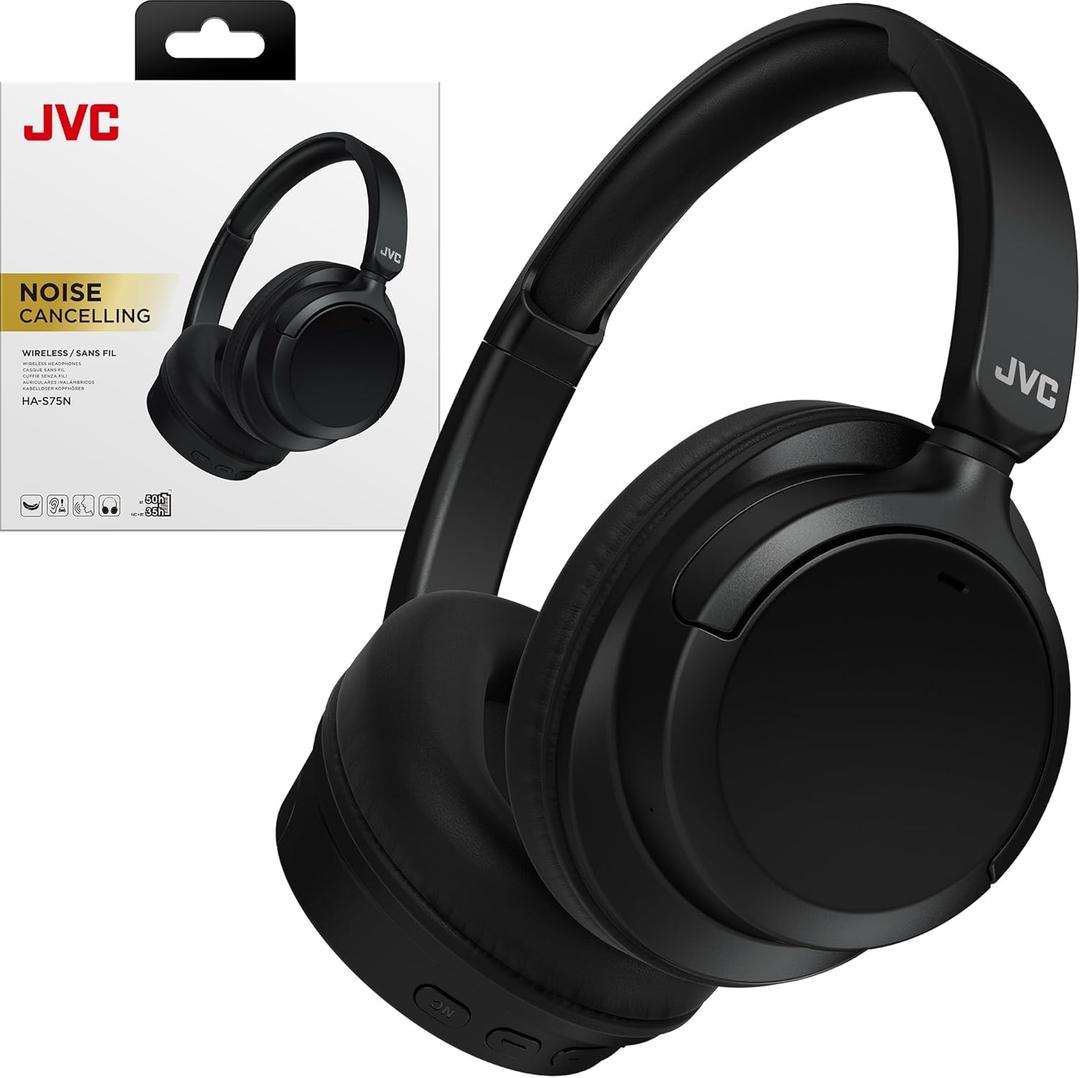 JVC Over Ear Wireless Active Noise Cancelling Headphones - Bluetooth 5.3 - Ambient Mode, 3 Audio Modes, Soft Comfort Pads, 35 Hr Battery, Foldable & Lightweight  Mic- Travel & All-Day Wear - HA-S75N