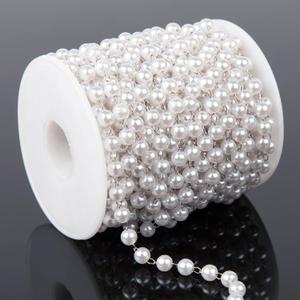 32.8 Feet Faux Pearl Chain Link 6mm Ball Pearl Silver Copper Necklace Chains Bulk with Spool for Jewelry Making DIY Craft Bracelet Choker