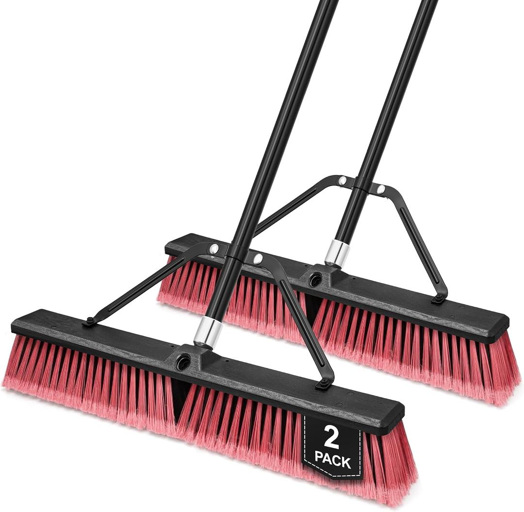 TidyBliss 2 Pack 24” Push Broom Outdoor Heavy Duty with 63” Long Handle