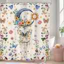 LIGHTINHOME Boho Butterfly Moon Shower Curtain 60Wx72H Inches Vintage Floral Witchy Sun BohemianBlossom Colorful Mystic Botanical Cloth Fabric Waterproof Polyester Bathroom Home Decor Set with Hooks (Yellow Blue)