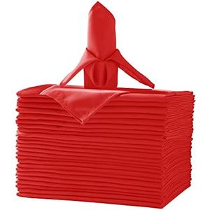 18pcs Polyester Cloth Napkins - 20 x 20 inch Red Dinner Washable Napkins with Hemmed Edges (18,Red)