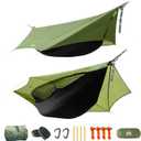 Night Cat Camping Hammock Tent: Lightweight Portable 4 in 1 Hammock with Rain Tarp and Mosquito Net for Hiking Jungle Outdoor (Green)