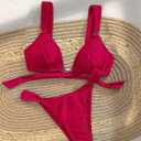 QJQ Women's 2 Piece Cheeky Bikini Sets Tie Back Ring Linked Brazilian Swimsuit Sexy Triangle Bathing Suit (Red, L)