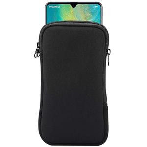 Neoprene Shock Absorbing Proof Pouch Large Cell Phone Sleeve Case Cover w Zipper/Neck Strap for iPhone 14 Plus Samsung Galaxy Note20 Ultra S22 Ultra A13 A03 A23 Moto G Power 2022 LG Stylo 6 (Black)