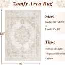 Area Rug 8x10 Vintage Rug: Large Washable Indoor Medallion Rugs Low Pile Distressed Floor Carpet Retro Accent Rug for Living Room Bedroom Kitchen Dining Table Home Office(Beige, 8'x10')