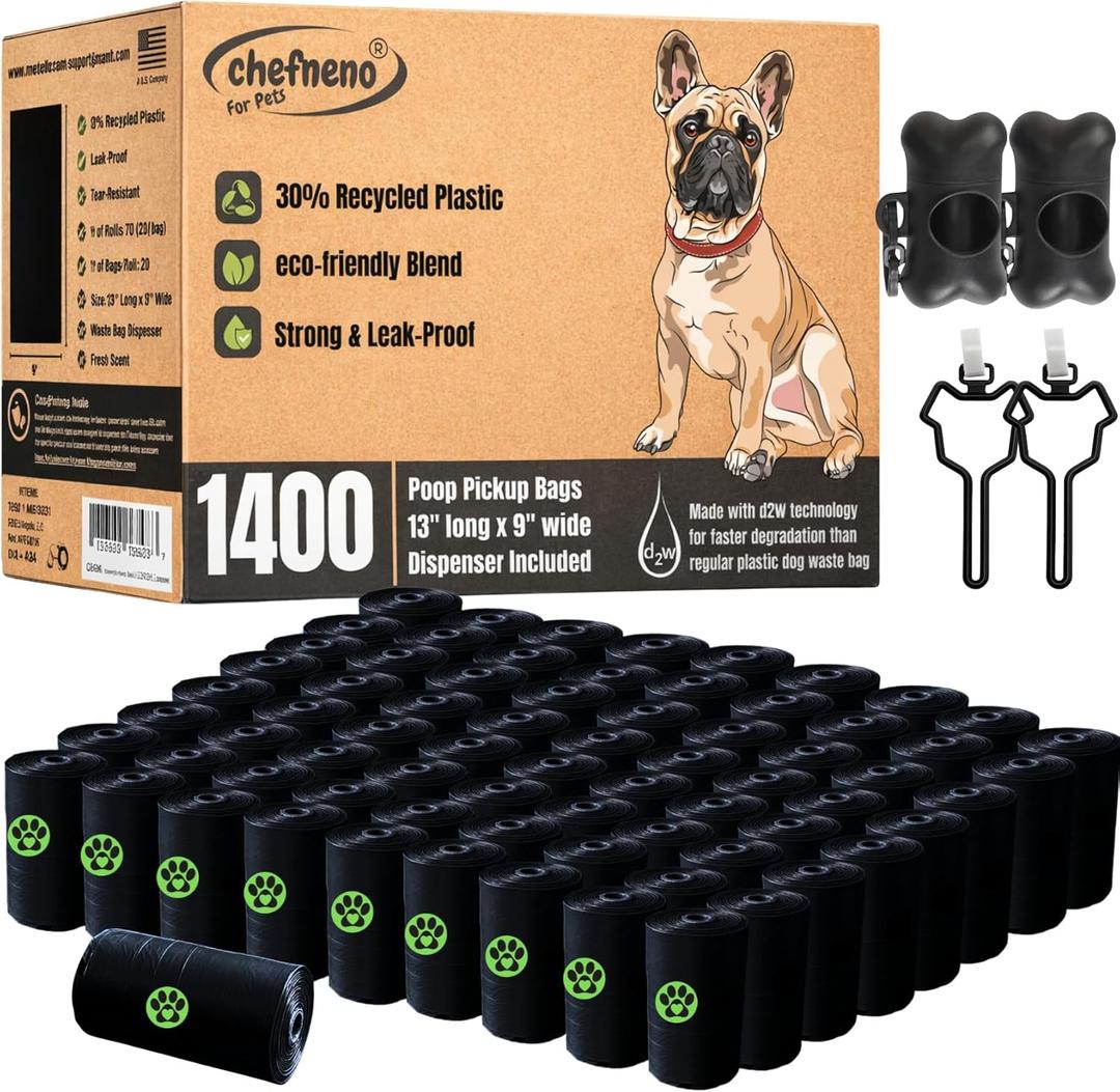 Dog Poop Bags Value Pack (1400 ct.) Extra Thick Strong Doggy Bags  Leak-Proof Biodegradable Poop Bags w/Dispenser Eco-friendly Landfill-Degradable Refill Rolls (Black, 70 Rolls, Unscented)