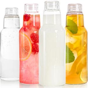 4 Pack Glass Milk Bottle, 34 Oz Reusable Juice Drinking Jar with Airtight Lid, Heavy Duty Leakproof Water Bottles Container for Iced Tea, Beverage, Smoothies Storage