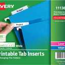 Avery Printable Tab Inserts for Hanging File Folders, 1/2" x 2", 1/5 Cut, White, 100 Index Tab Inserts (11136)