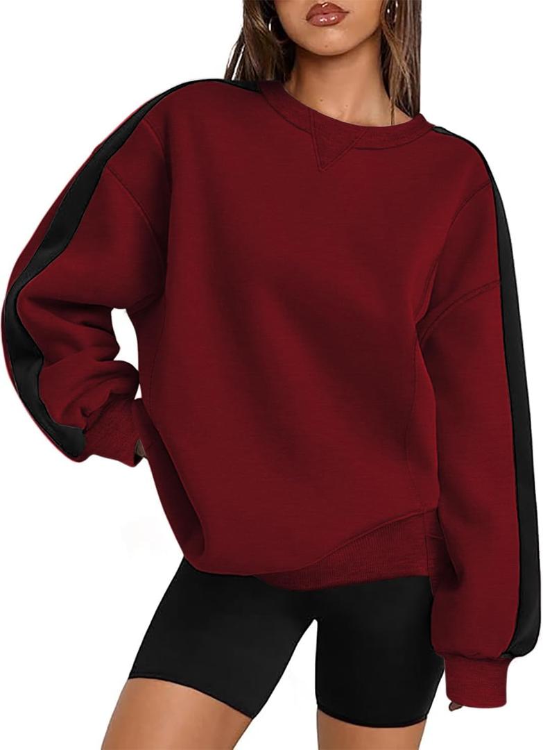 Zeagoo Womens Sweatshirt Long Sleeve Color Block Fleece Hoodies Fall Casual Crewneck Pullover Tunic Tops 2024 (XL)