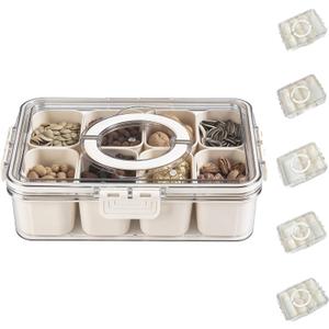 Bandesun Divided Serving Tray with Lid and Handle - Snackle Box Charcuterie Container for Portable Snack Platters - Clear Organizer for Candy, Fruits, Nuts, Snacks - Perfect for Party, Entertaining