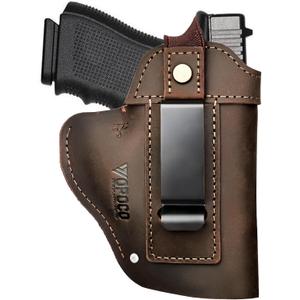 IWB/OWB Universal Leather Gun Holster for Men Women Right/Left Concealed Carry Holster Fits Glock 17/19/23/26/42/43X Taurus G2/G2C/G3C Sig P365 P320 Springfield Hellcat M&P 9mm Shield Most Size Pistol (Brown)