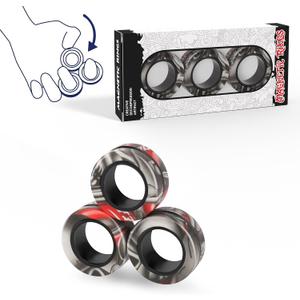 3PCS Magnetic Rings Fidget Toy Set, Idea ADHD Hand Exerciser Fidget Toys, Adult Fidget Magnets Spinner Rings for Anxiety Relief Therapy, Fidget Pack Great Gift for Adults Teens Kids