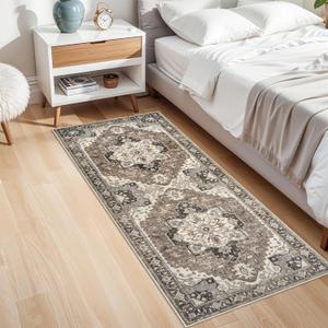 Washable Hallway 2x5 Rug Runner - Boho Vintage Kitchen Runners Stain Resistant Carpet Ultra Thin Soft Rugs for Living Room Bedroom Non-Slip Rubber Backing Floor Mat for Bathroom Entryway(Beige,2x5)