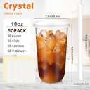 Ziliny 50 Sets Crystal Plastic Clear Cups with Lids, Straws and Stickers, Disposable Iced Coffee Cups Thickened PET for Iced Coffee, Bubble BobaTea, Smoothie, Cold Drinks, Juice, Shops (18 oz)