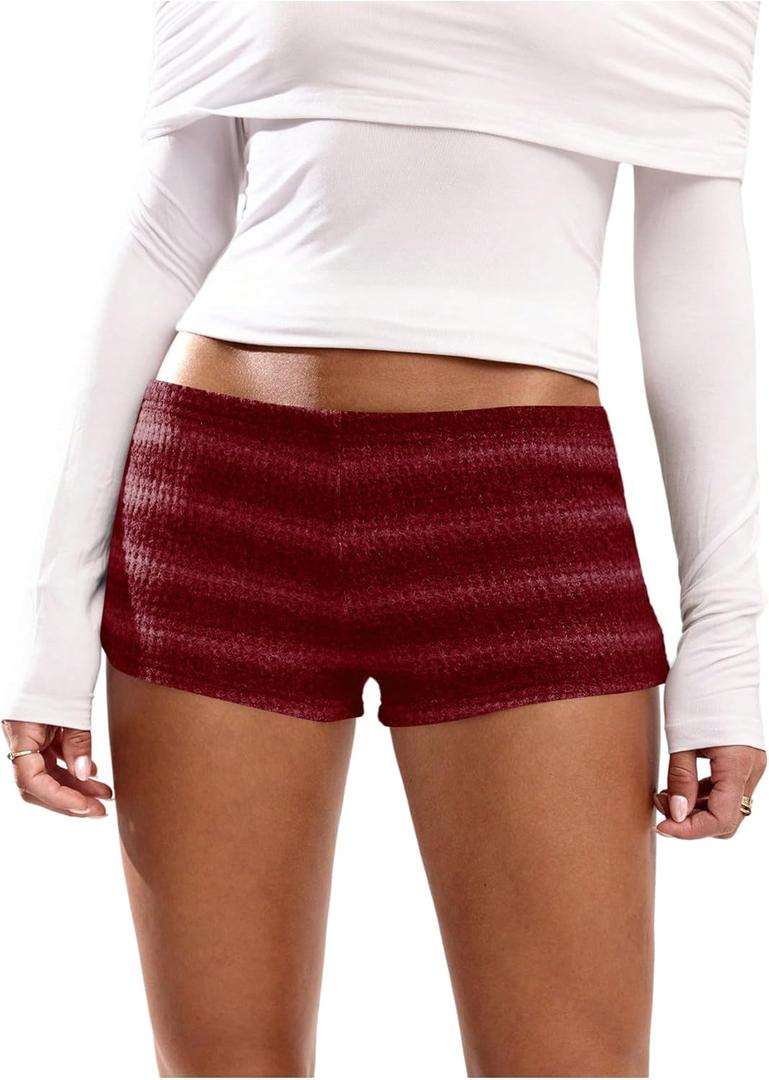 SOLY HUX Women's Knit Micro Shorts Striped Y2k Low Rise Booty Mini Shorts Color Block Strechy Loungewear (Medium)
