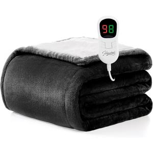 Homemate Heated Blanket Electric Throw - 50"x60" Heating Blanket Throw 1/2/4/6/8 Hours Auto-Off 10 Heat Level Over-Heat Protection Flannel Sherpa ETL Certification