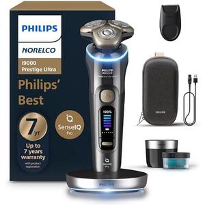 Philips Norelco Shaver i9000 Prestige Ultra, Wet & Dry Electric Shaver, Dark Slate, SenseIQ Pro Technology, Triple Lift & Cut System, 360 Rotating NanoTech Precision Blades, Quick Clean Pod, XP9402/86