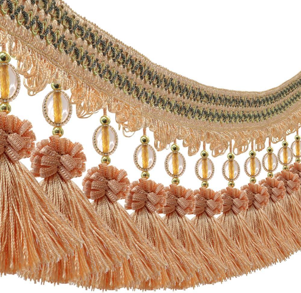 3yards Pom Pom Curtain Fringe Trim Beads Ball Tassel Trimming Sewing Ribbon Upholstery Fabric (Orange)