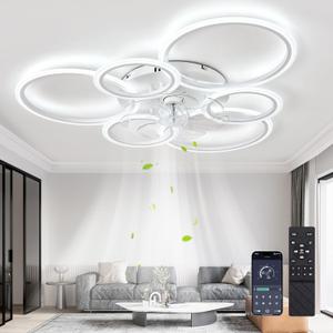 Ceiling Fans with Lights and Remote,39.9in Modern Low Profile Ceiling Fan with Light Dimmable LED 85W,6800LM Ceiling Fan,Mute 6 Speeds Flush Mount Ceiling Fans for Bedroom Livingroom, White