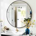 VooBang Black Round Bathroom Mirror, 24 inch Circle Wall Mounted Hanging Mirror with Simple Modern Circular Metal Frame for Hallway, Entryway, Living Room, Black Frame