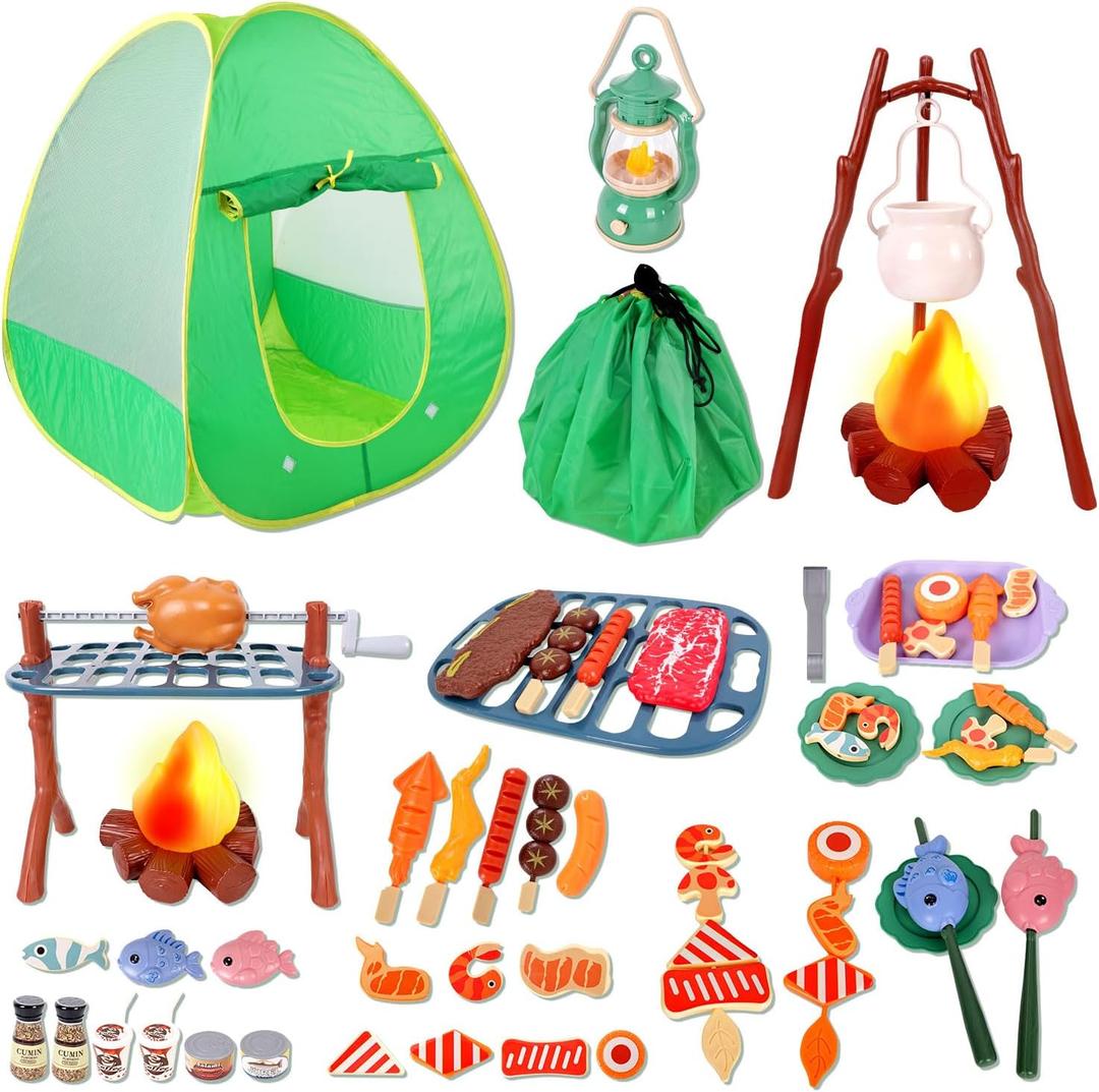 Kids Camping Set with Play Tent,Campfire,Lantern,Indoor Outdoor Camping Set with Pop up Play Tent,Camping Toys Play Set for Kids 3 4 5 Year Old,Toddler Toys