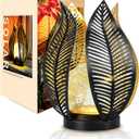 Solar Garden Lights Waterproof Decorations,Crackle Globe Glass,Metal Palm Leaf Solar Lights for Outdoor Decor On Garden,Patio,Yard,Front Porch,Tabletop Lamp-Perfect Gifts (golden/black)