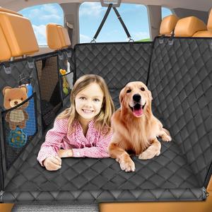 URPOWER Back Seat Extender for Dogs, Hard Bottom Dog Car Seat Cover with High Barrier Holds 400 lbs, Waterproof Dog Car Hammock with Mesh Window Dog Car Travel Bed Pet Backseat Protector for Car, SUV