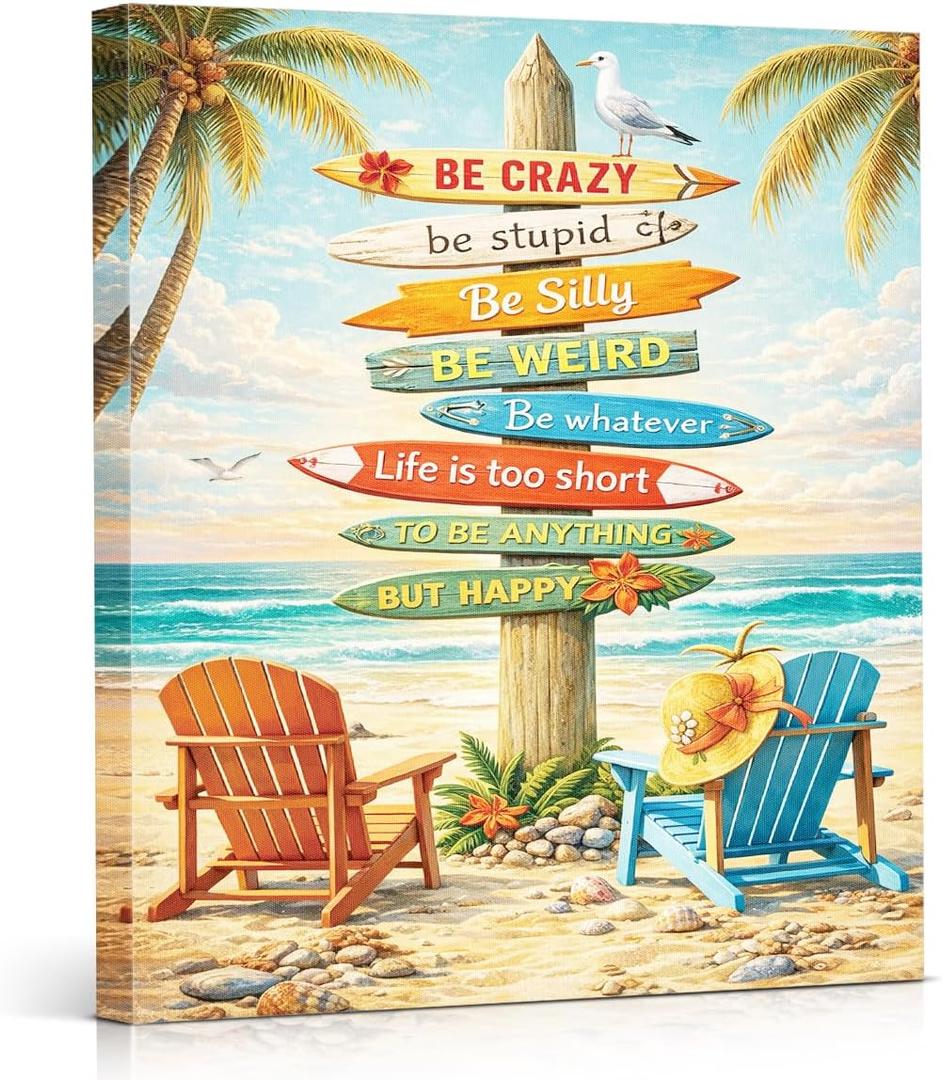 APOHBGV Coastal Tropical Wall Art Decor, Surfboard Beach Sign Painting Decoration for Living Room Bedroom Office Wall Beach House Vacation Themed 8x10 Inch