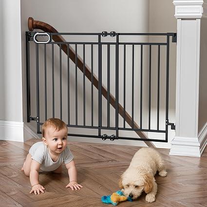 Grownsy No Bottom Bar Baby Gate for Stairs, Adjustable Width 32” to 48” for Child and Pet, Dog Gate with Auto-Close & One-Hand Operation, Hardware-Mounted Installation for Doorways and Indoor,Black